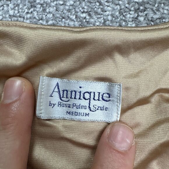 Annique Satin Long Gown Wrap Dress Womens Medium Nude Tan Long Sleeve Formal - Picture 5 of 13